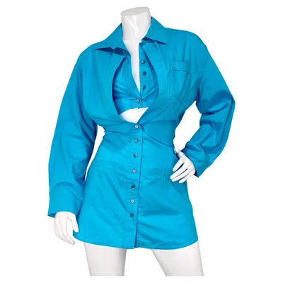 Pre-owned Jacquemus Blue La Robe Baunhiha Layered Cutout Mini Shirt Dress