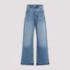 Jacquemus Wide Leg High Rise Jeans With Contrast Stitching In Blue