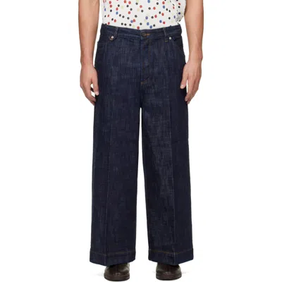 Jacquemus Wide-leg Pleated Jeans In Blue