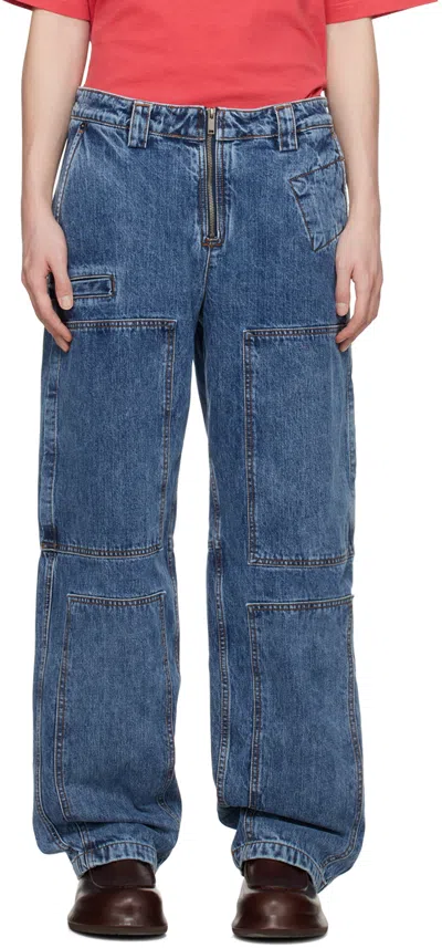 Jacquemus Blue Le Raphia 'le De Nîmes Cargo' Jeans In 33b Blue/tabac