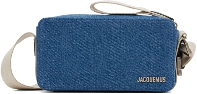 Jacquemus Le Cuerda Horizontal Light Blue Messenger Bag With Logo Lettering Detail In Cotton Man