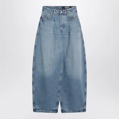 JACQUEMUS JACQUEMUS BLUE OVALO JEANS WITH CURVED CUT
