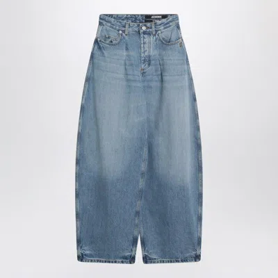 JACQUEMUS JACQUEMUS BLUE OVALO JEANS WITH CURVED CUT