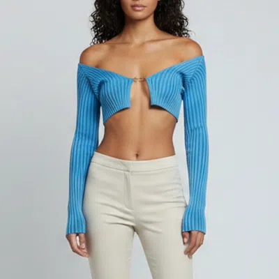 Pre-owned Jacquemus Blue Rib Knit La Maille Pralù Cropped Cardigan Xs