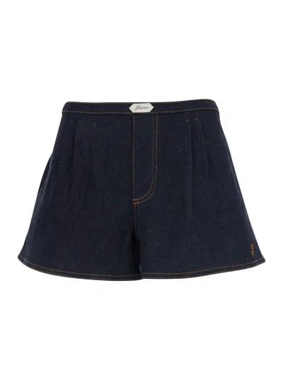 Jacquemus Amelo Shorts Contrast Stitching Elastic Waistband In Blue