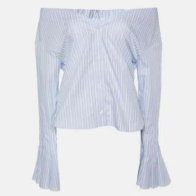 Pre-owned Jacquemus Blue Stripe Print Cotton Buttoned Front Top L