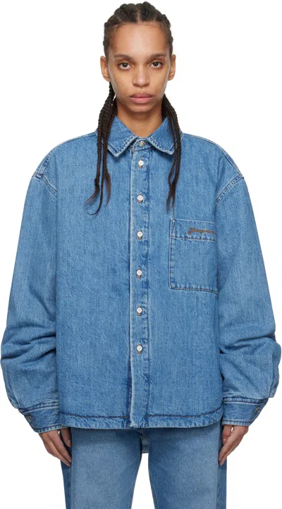 Jacquemus Blue 'the Boulanger' Denim Shirt In 33c Blue/tabac