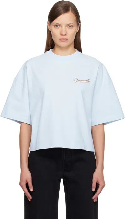 Jacquemus Le T-shirt Corto Logo-embroidered Cotton T-shirt In Blue