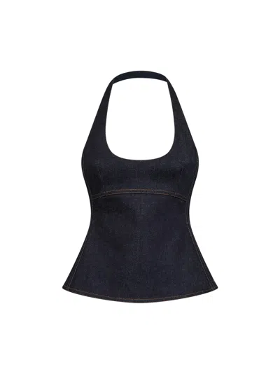 Jacquemus Blue Halter Neck Top In Denim Woman