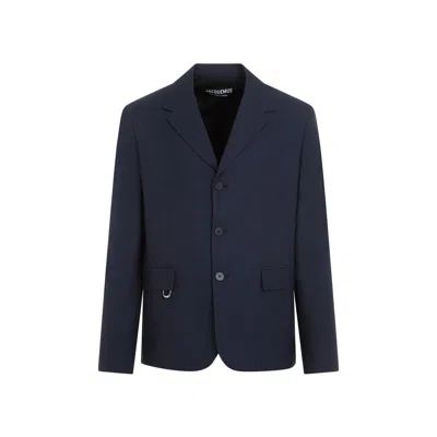 Jacquemus Blue Viscose Cabri Jacket For Men In Black