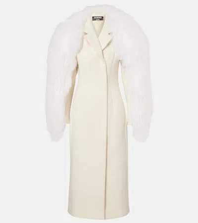 Jacquemus Boa Shearling-trimmed Virgin Wool Coat In White