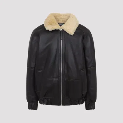 Jacquemus Bomber Jacket With Shearling Collar And Pockets In Black