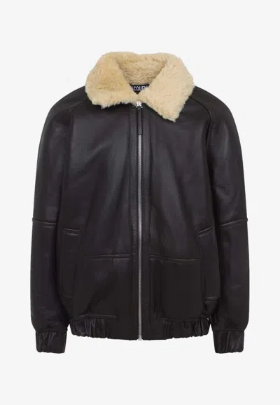 JACQUEMUS BOMBARDIER SHEARLING LEATHER JACKET