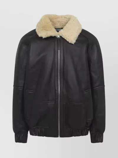 JACQUEMUS BOMBER JACKET WITH SHEARLING COLLAR AND POCKETS