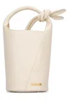 Jacquemus Logo Plaque Knot-detailed Top Handle Bag In Lightivory
