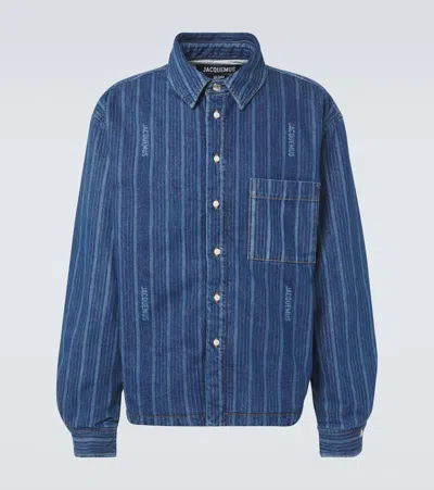 Jacquemus Relaxed-fit Denim Shirt With Vertical Stripes In Blue