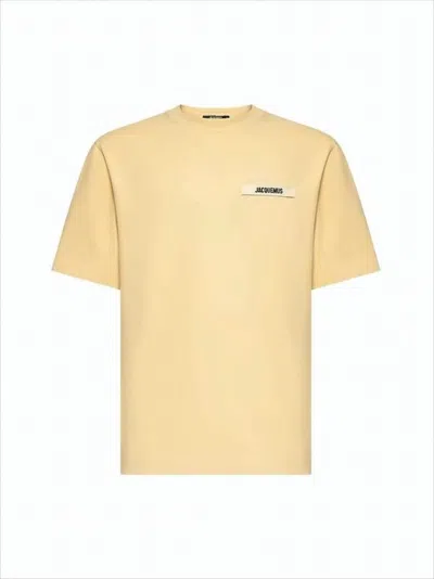 JACQUEMUS BOXY-FIT LIGHT BEIGE COTTON T-SHIRT WITH PATCH DETAIL