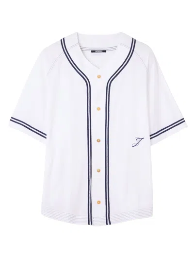 Jacquemus Boxy Fit V-neck Baseball Shirt With Embroidered Letter J In White