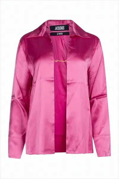 Jacquemus Boxy Pink Satin Blouse With Classic Collar