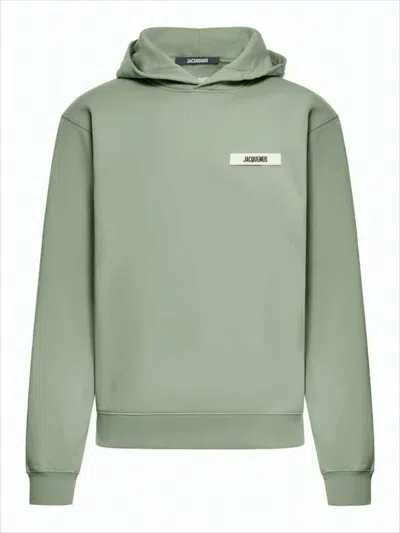 Jacquemus Boxy Sage Green Hoodie With Rectangular Patch Detail