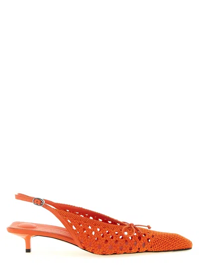 Jacquemus Braided Raffia And Lambskin Slingback In Orange