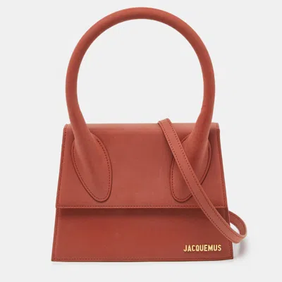 Pre-owned Jacquemus Brick Brown Nubuck Leather Grand Le Chiquito Top Handle Bag