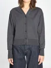 Jacquemus Embroidered Merino Wool Knit Cardigan With Ribbed Collar In Gray