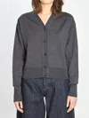 Jacquemus Embroidered Merino Wool Knit Cardigan With Ribbed Collar In Gray