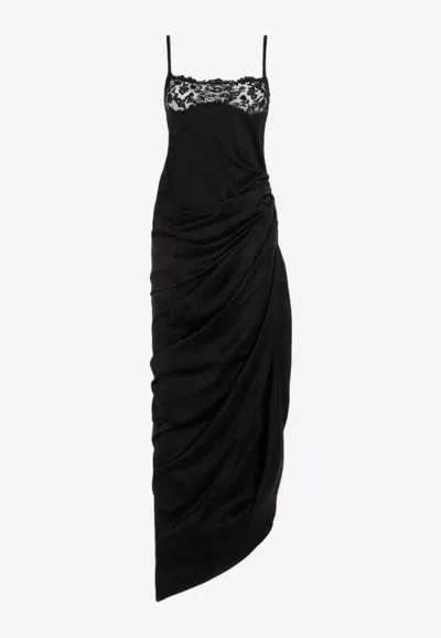 Jacquemus Brodee Asymmetric Lingerie Maxi Dress In Black