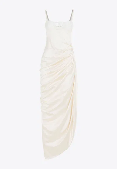 Jacquemus Brodee Asymmetric Underwear Maxi Dress In Off-white