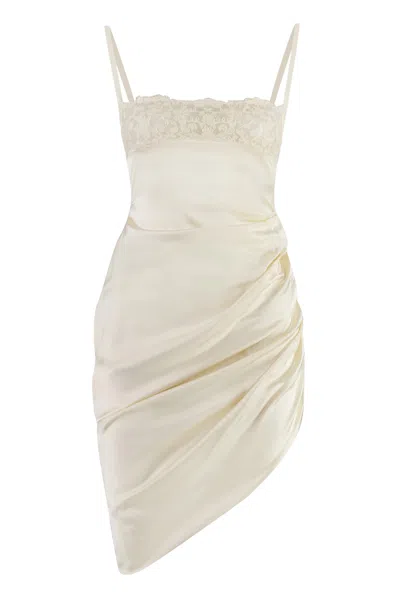 Jacquemus Elegant White Brodè Satin Dress For Women In Ivory