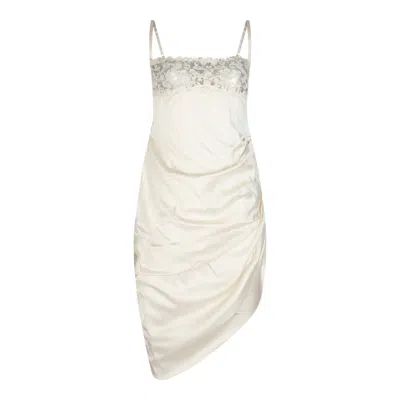 Jacquemus Elegant White Brodè Satin Dress For Women In Ivory