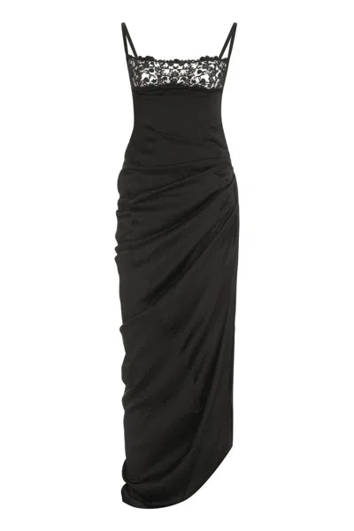 Jacquemus Black Lace Satin Gown With Side Slit For Women