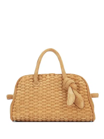 Jacquemus Structured Tote Bag Woven Top Handle Knot In Brown