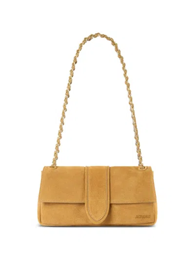 Jacquemus Brown Camel Suede Flap Top Bag In Yellow