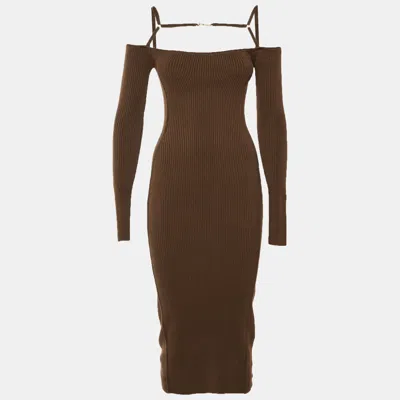Jacquemus Brown Jersey Knit Cut Out Detail La Robe Sierra Midi Dress