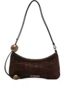 Jacquemus Le Bisou Perle Embellished Leather-trimmed Croc-effect Suede Shoulder Bag In Brown