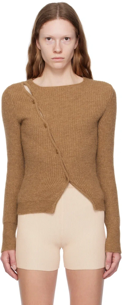 Jacquemus Brown Le Chouchou 'la Maille Pau' Cardigan In 180 Dark Beige
