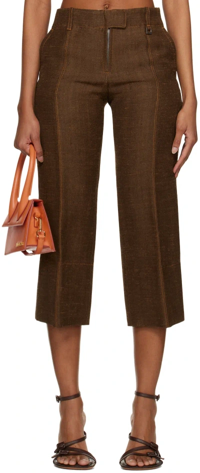 Jacquemus Areia Cropped Trousers In Dark Brown