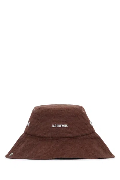 JACQUEMUS WOMEN BROWN LOGO BUCKET HAT, S LUXURY HATS FOR WOMEN DARVEYS
