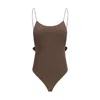 Jacquemus Cabana One Piece Swimsuit High Leg Ruffle In Brown
