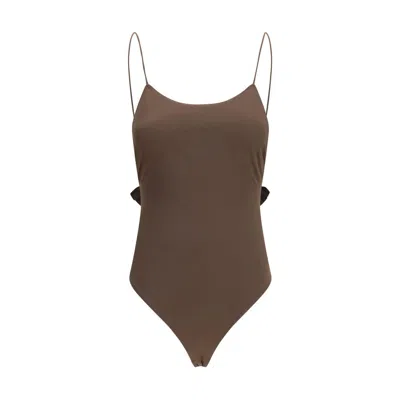 JACQUEMUS BROWN POLYAMIDE ONE-PIECE SWIMSUIT