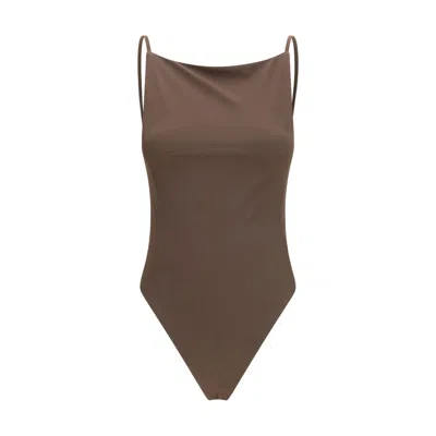 Jacquemus Brown Polyamide One-piece Swimsuit In Burgundy