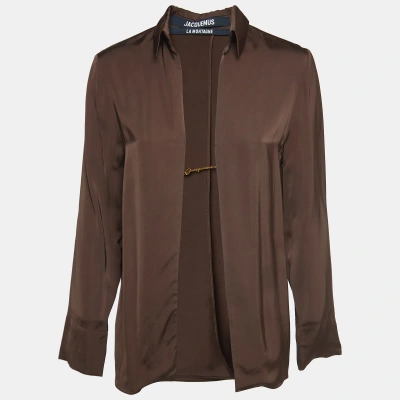 Pre-owned Jacquemus Brown Satin Charm Logo Detail Notte Shirt S