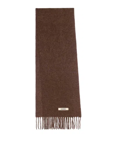 Jacquemus Brown Scarf With Fringe And Logo