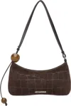 Jacquemus Crocodile-effect Suede Handbag With Adjustable Leather Strap In Brown