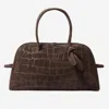 Jacquemus Le Petite Turisimo Knotted Croc-effect Suede Tote In Brown