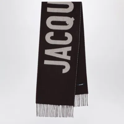 Jacquemus Brown Wool Scarf With Logo In Black