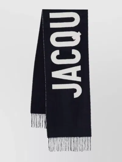 Jacquemus Brushed Finish Fringe Detailing Wraparound Scarf In Black