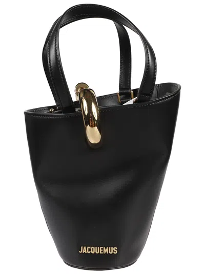 Jacquemus Bucket-shaped Leather Handbag With Metal Logo In Black
